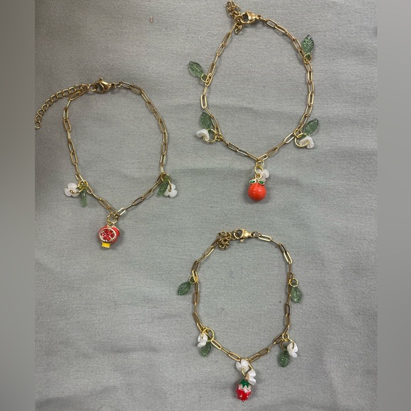 Charming Handmade Gold-Tone Fruit Charm Bracelets - Picture 3 of 3